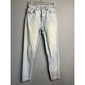 American Eagle Mom Jean Strigid Light Wash High Rise Blue Denim 000 Short Grunge